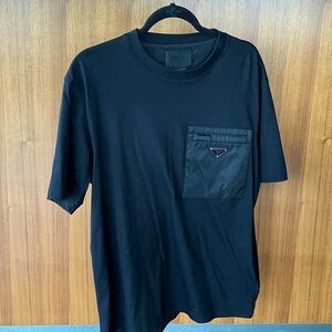 Prada Black Crewneck Short Sleeve Tee with Pocket Triangle Logo